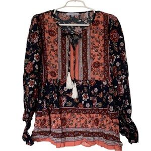 Miss Sparkling NWOT Floral Blouse with Buttons & Tie, Size S